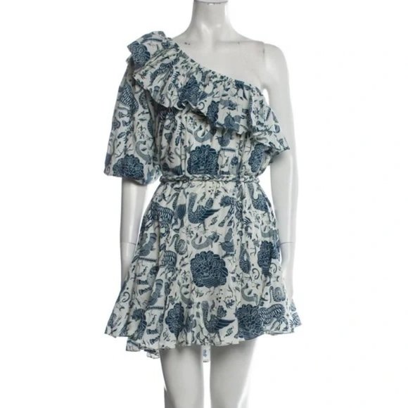 RARE RHODE one shoulder dress toile print with original braided belt - Picture 1 of 3